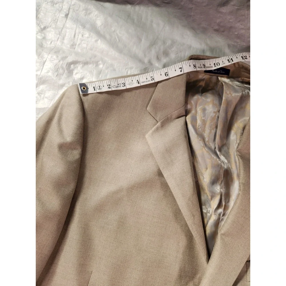 Turnbury Silk Wool Suit Jacket Blazer Mens 48R Beige Men's 2 Button